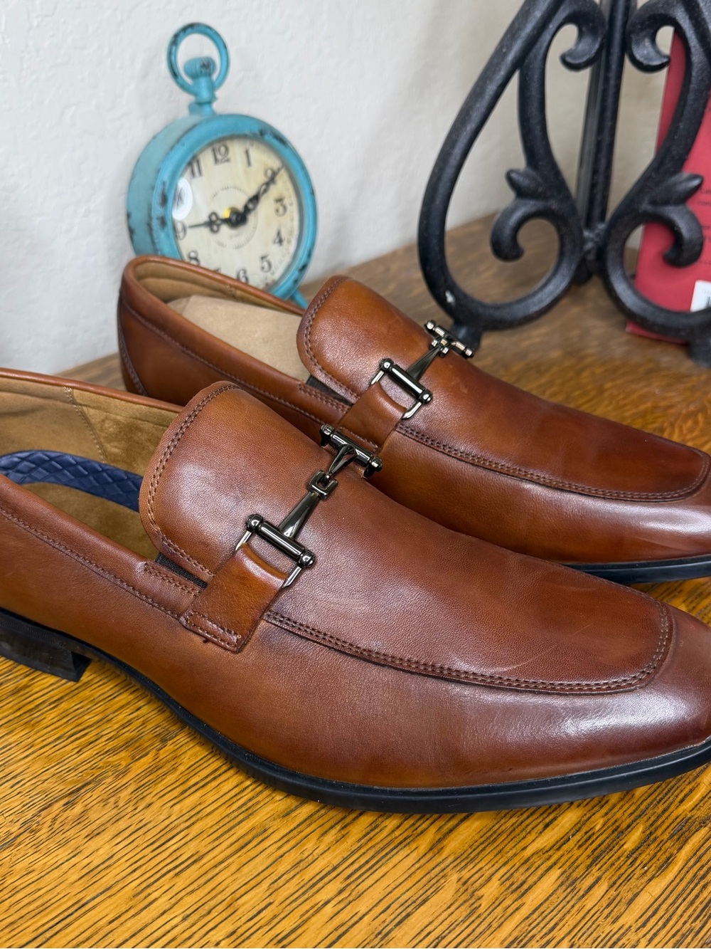 Florsheim Zaffiro Men's Cognac Leather Slip-On Dress Loafers with Metal Bit